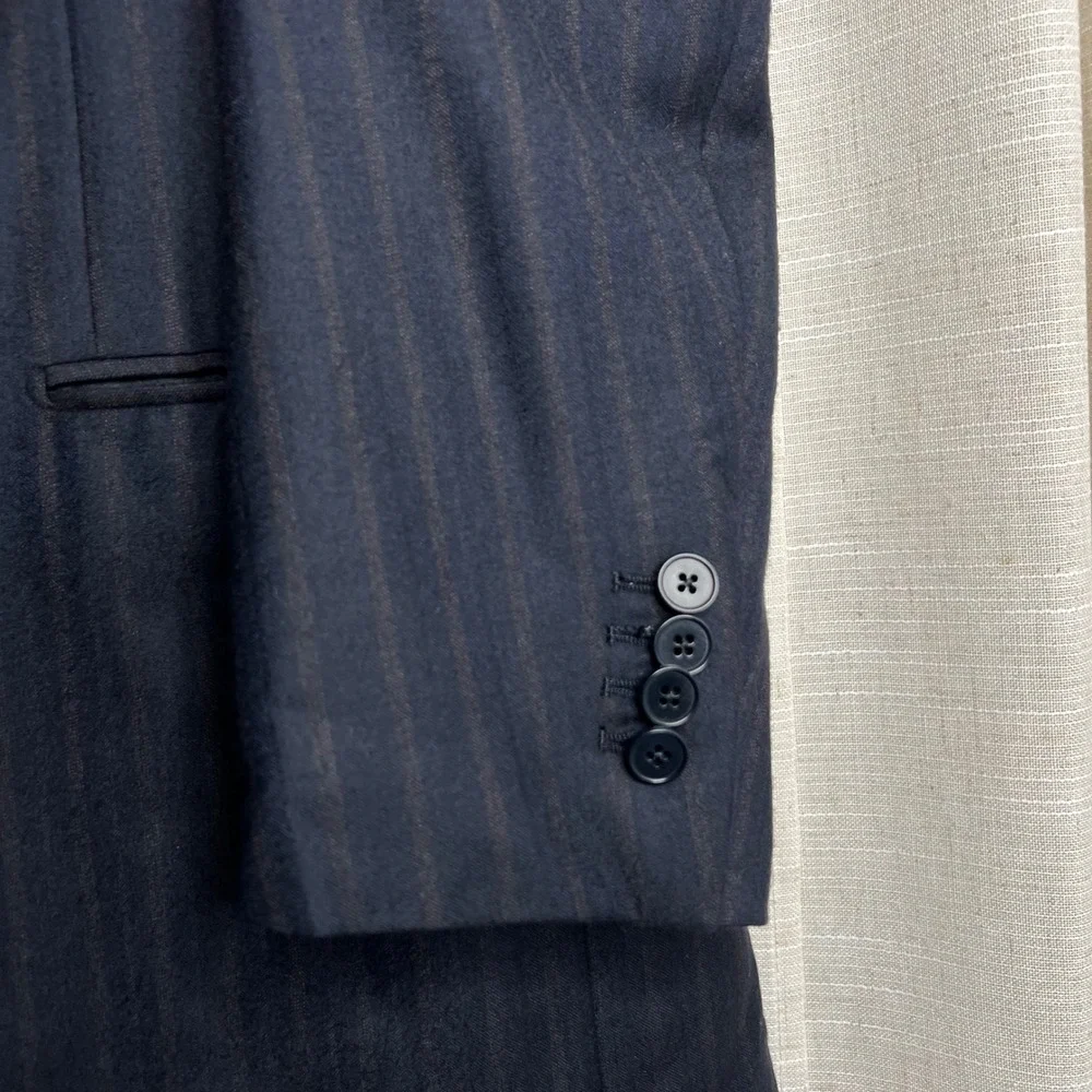 Ermegegildo Zegna 100% Wool Blazer Navy Blue Brown Stripe Men's Size EU 58 US 48